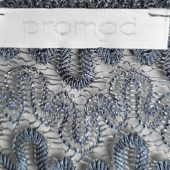 Promod Gray Metallic Knit Crochet Lace Wrap Cap Sleeve Cardigan - Picture 5 of 8